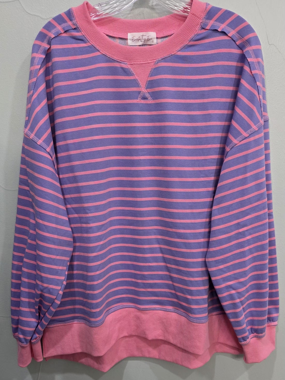 Women's Oversized Striped Top In Lavender And Pink - Picture 8 of 12